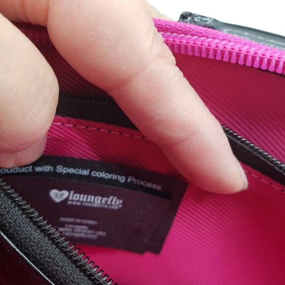 Loungefly Minnie Loves Mickey Embossed Pink Black Patent Leather Wallet - Picture 2 of 10